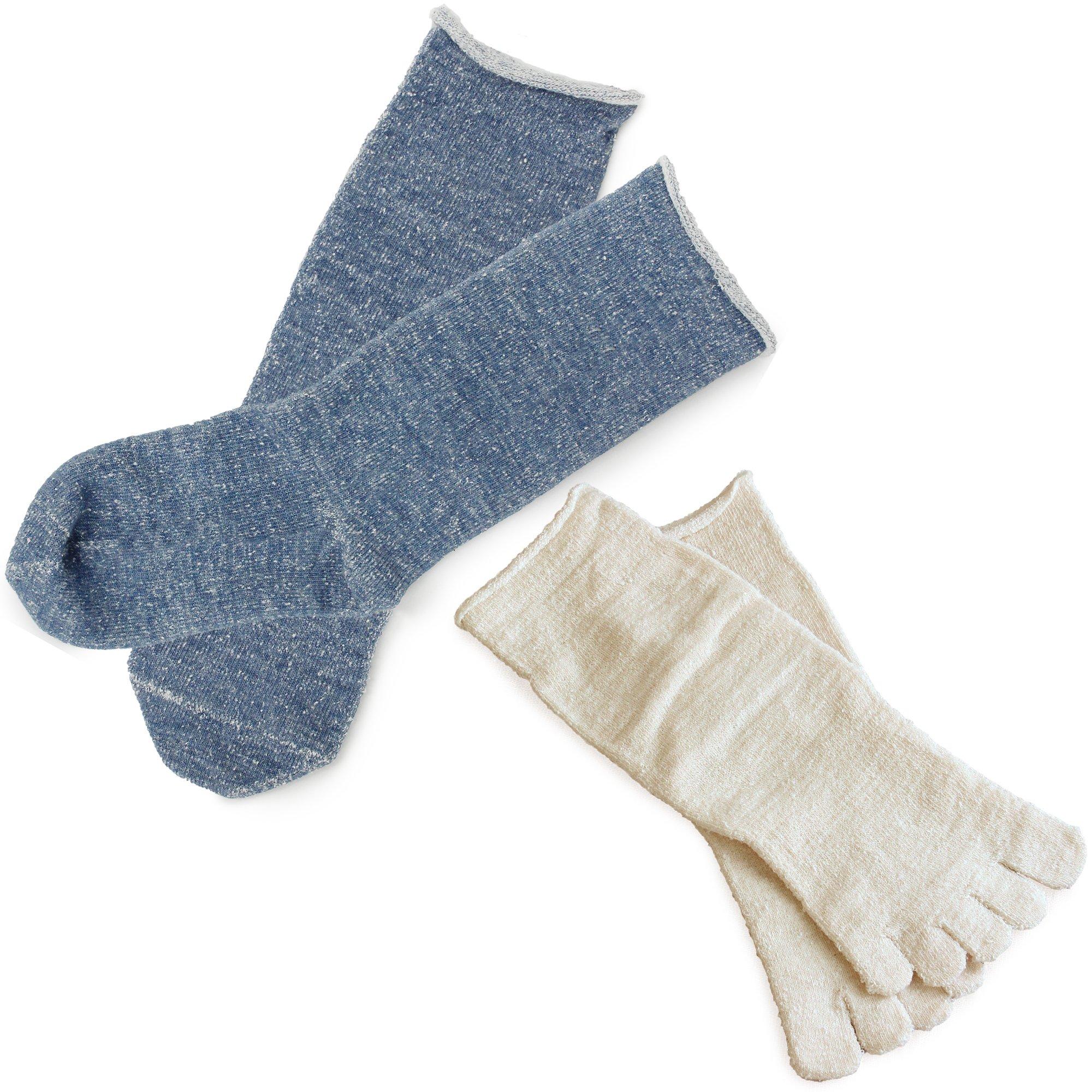 

Hiorie Шелково-хлопковый набор из 2 пар носков с меланжевым синим шелком, Сделано в Японии, Противохолодные носки, Внутренние, Внешние, Средние, Пары, Покрытие для пяти пальцев,