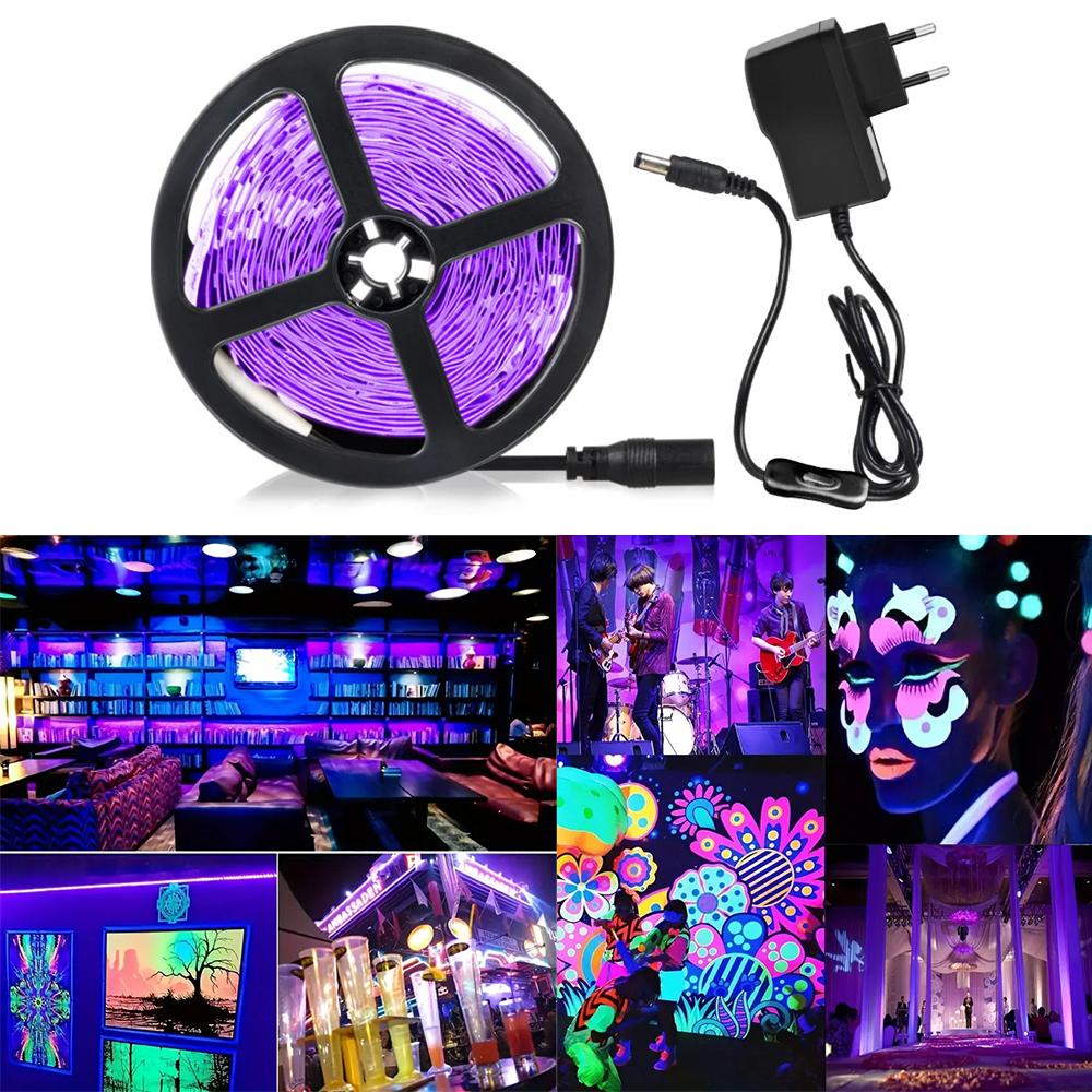 5M/10M UV LED Strip Light Ultraviolet Lamp 385-400nm Black Light 2835 SMD DC12V Ribbon For Glow Party Kitchen Decoration