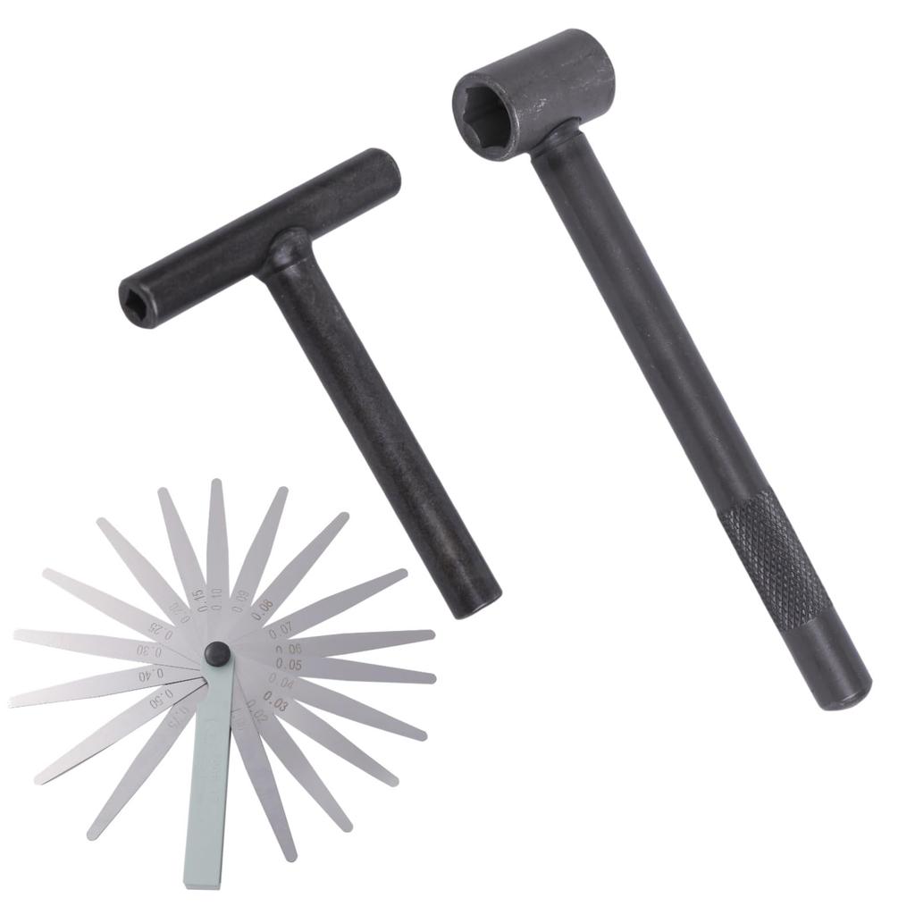Rubonarie 3-Piece Valve Clearance Adjustment Tool Set (Black, Silver, Type B) with Adjusting Wrench and Thickness Gauge