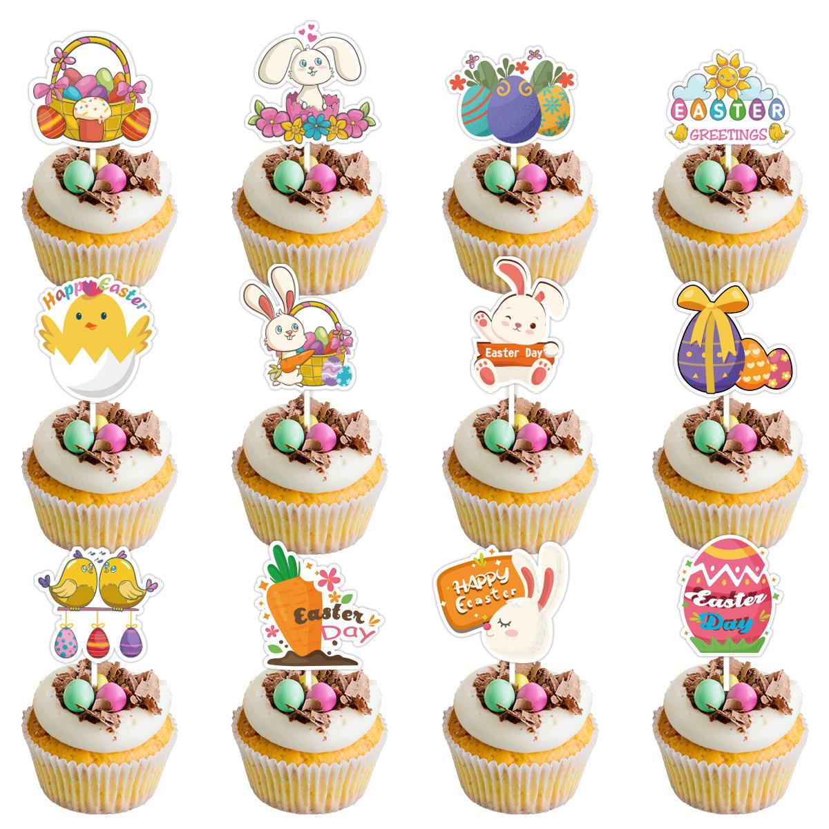 

12/24pcs Happy Easter Cake Topper cute Bunny Colorful Eggs Chick Easter Cake Pick for Spring Theme Easter Party Birthday gift 12pcs