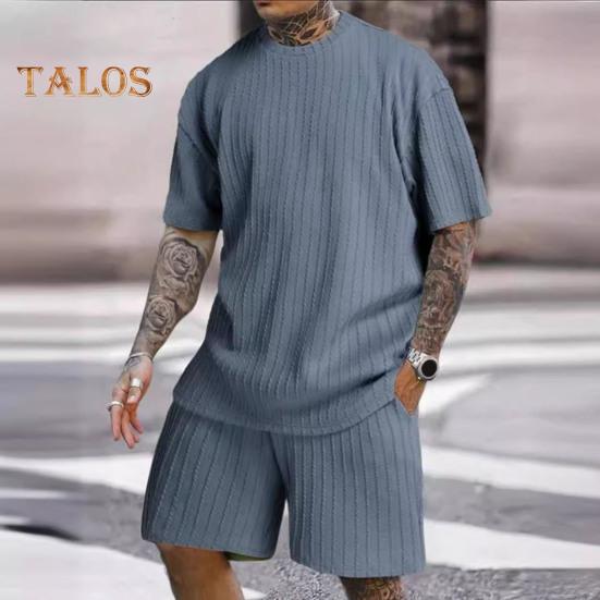 2 ks/sada Pánský sportovní oblek Tričko s krátkým rukávem do O výstřih Elastický pas Široké nohavice Šortky s kapsami Sada Žakárová textura Běžecké oblečení