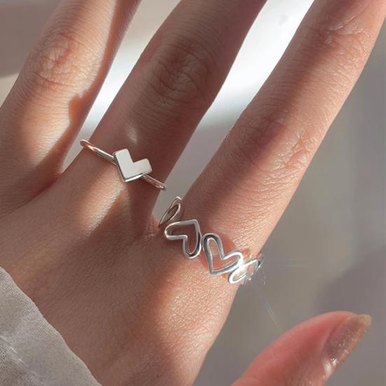 Finger Ring Hollow Out Plating Heart Jewelry Opening Adjustable Ring Valentines Day Gift