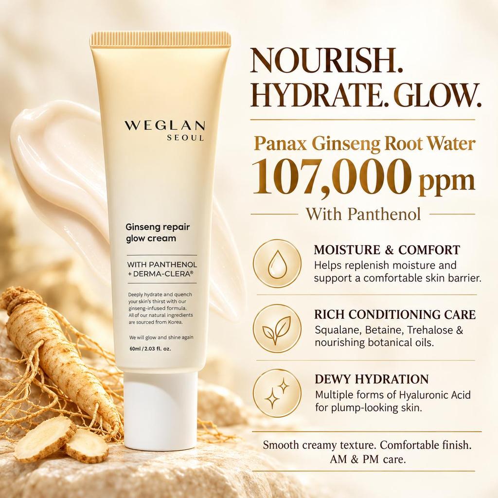 WEGLAN Ginseng Repair Glow Cream Panthenol Hydrating Moisturizer 60ml