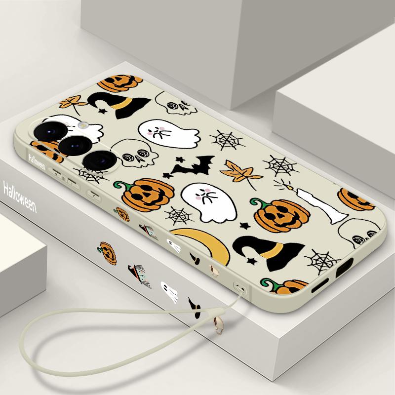 Lanyard Phone Case For Samsung Galaxy A56 A17 A26 A16 A36 A55 A54 A53 A15 S24 S25 FE S25 S22 S23 Ultra Plus Pumpkin Patterned Cover