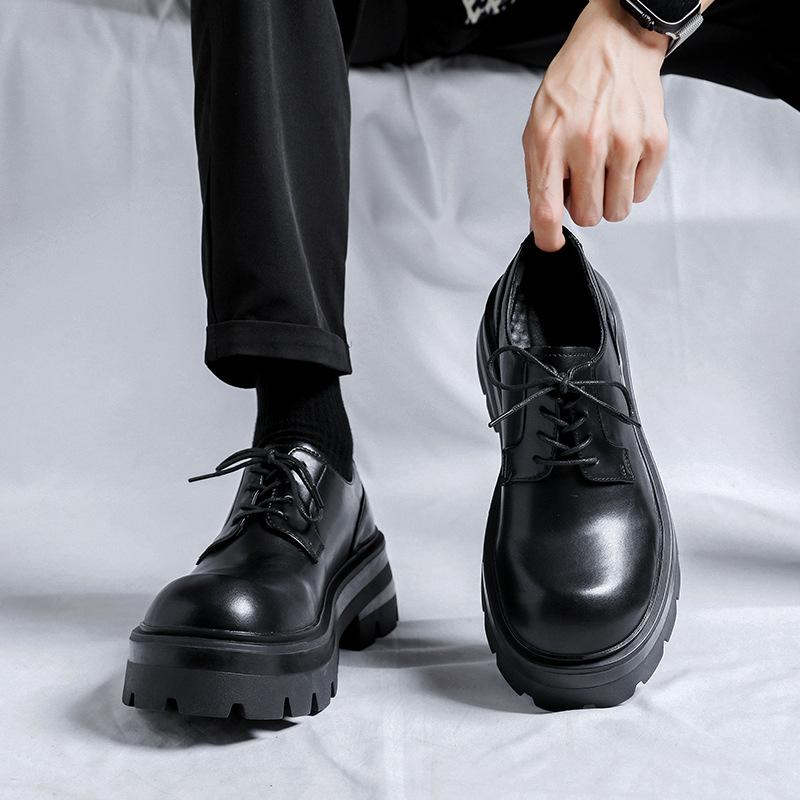 Fashion Fashion Mens Casual Leather Derby Shoes Men's Thick Sole Big Toe Trendy Shoes Men Lace-up Heightened Shoe #8133-R