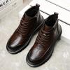 FashionLeather Boots Man Winter High Top Classic Basic England Black Men's Ankle Boots Fashion Young Plush Warm Trendy All-match Shoes