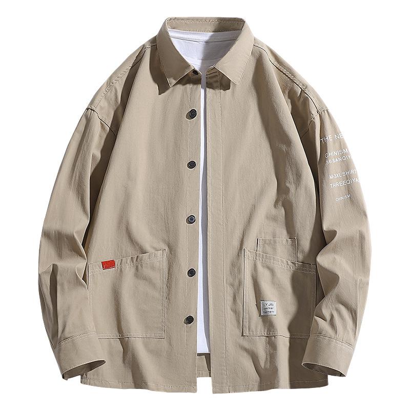 New Spring and Summer Men's Work Jacket Versatile Casual Hong Kong Style Loose Long-sleeved Shirt Jacket