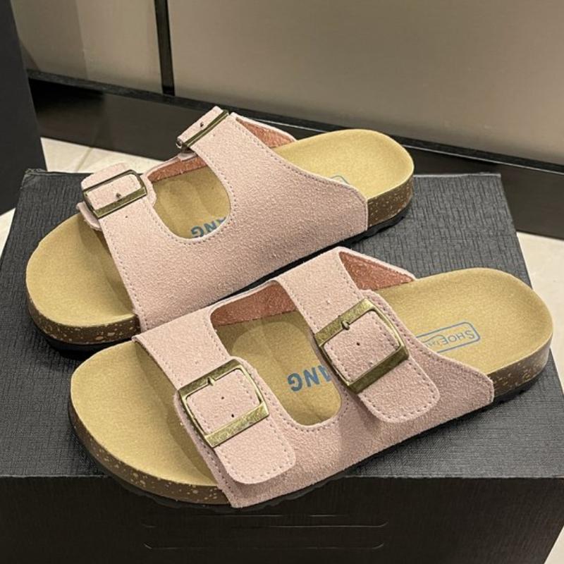 Fashion Slippers Leather Women Loafers Soft Wood Sole Clip-on Vulcanized Slides Women Eva Outsole Arch Support Loose-fit Slippers Woman