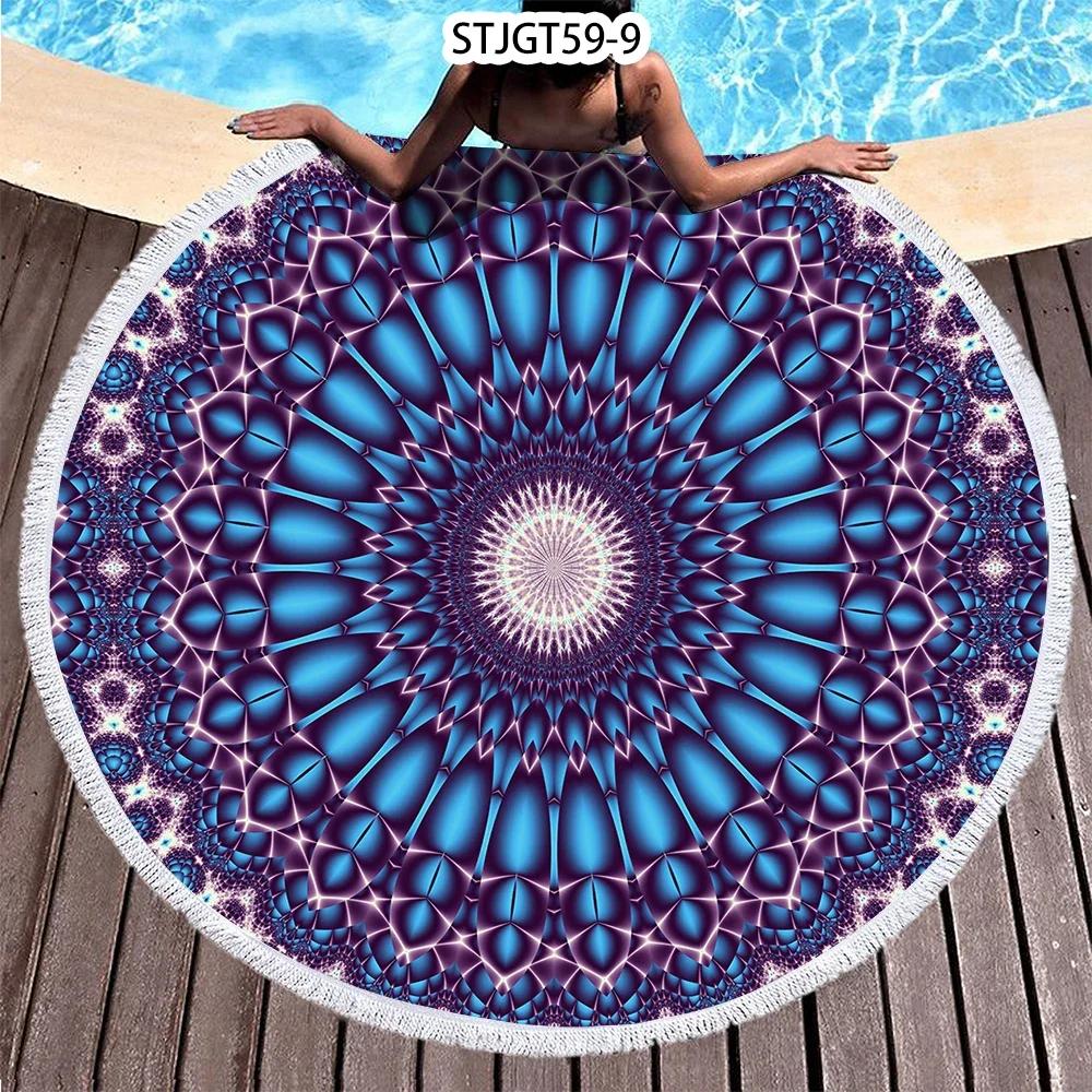 Microfiber Round Beach Towel Sport Scarf Mandala Circle Serviette De Plage Toalla Playa Swimming Bath Towel with Tassel