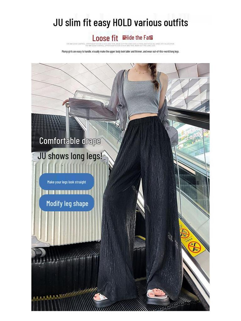 2026 Women's High-Waisted Ice Silk Wide-Leg Pants - Summer Casual Loose Straight Drape Trousers