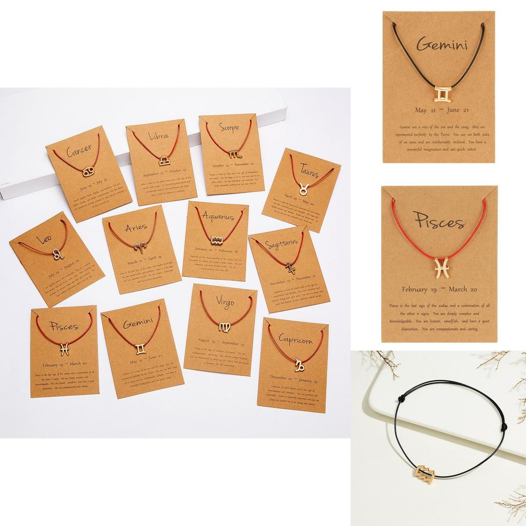 Elegant 12 Constellation Zodiac Sign Black Red Braided Rope Bracelet For Leo Virgo Jewelry