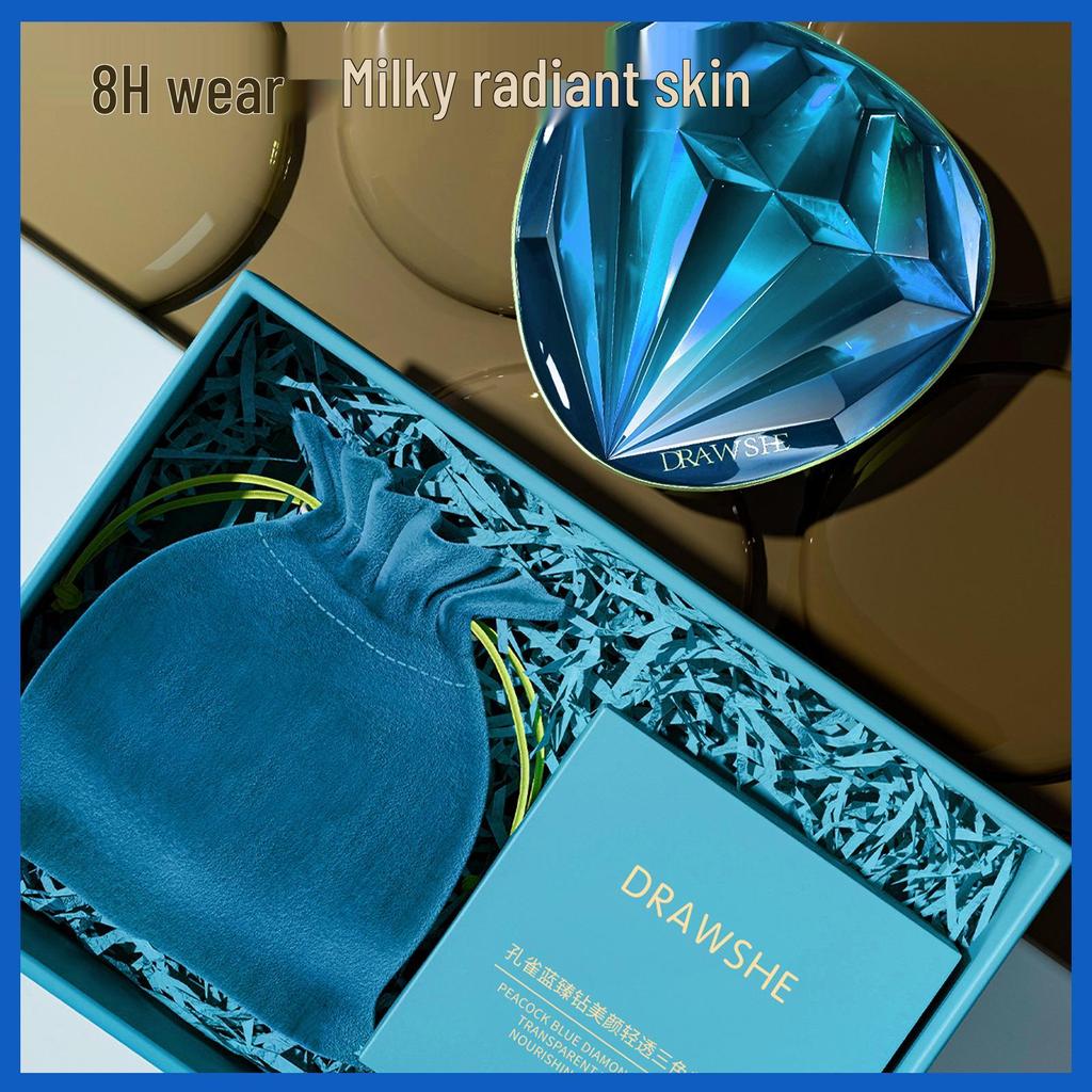 Peacock Blue Skin-Nourishing 3-in-1 BB Cushion Cream - Light, Lasting, and Concealing in Natural Tone.