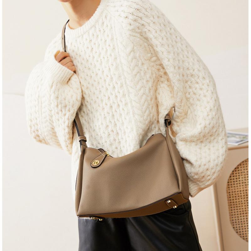 Creative Design Genuine Cowhide Leather Shoulder Bag with Zipper Lock for Women