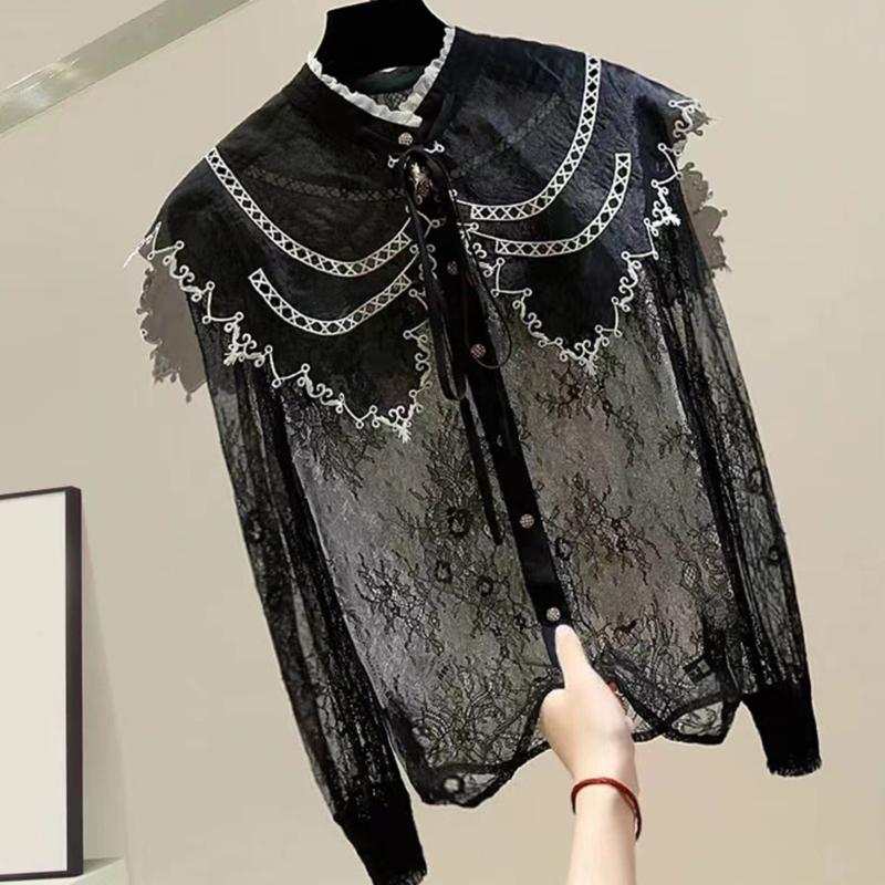 Embroidered Half Shirt False Collar Black Spread Lapel Versatile Art Collar Sweet Shawl False Decorative Shawl
