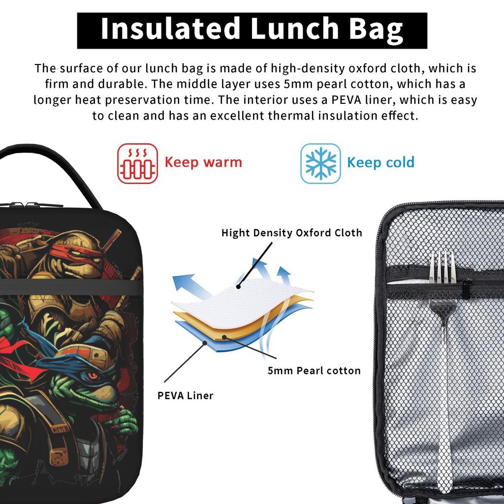 Teenage Turtles Insulated Lunch Bags Cooler Bag Reusable,Lunch Container Ninja Turtles Lunch Box Tote Bento Pouch Work Travel