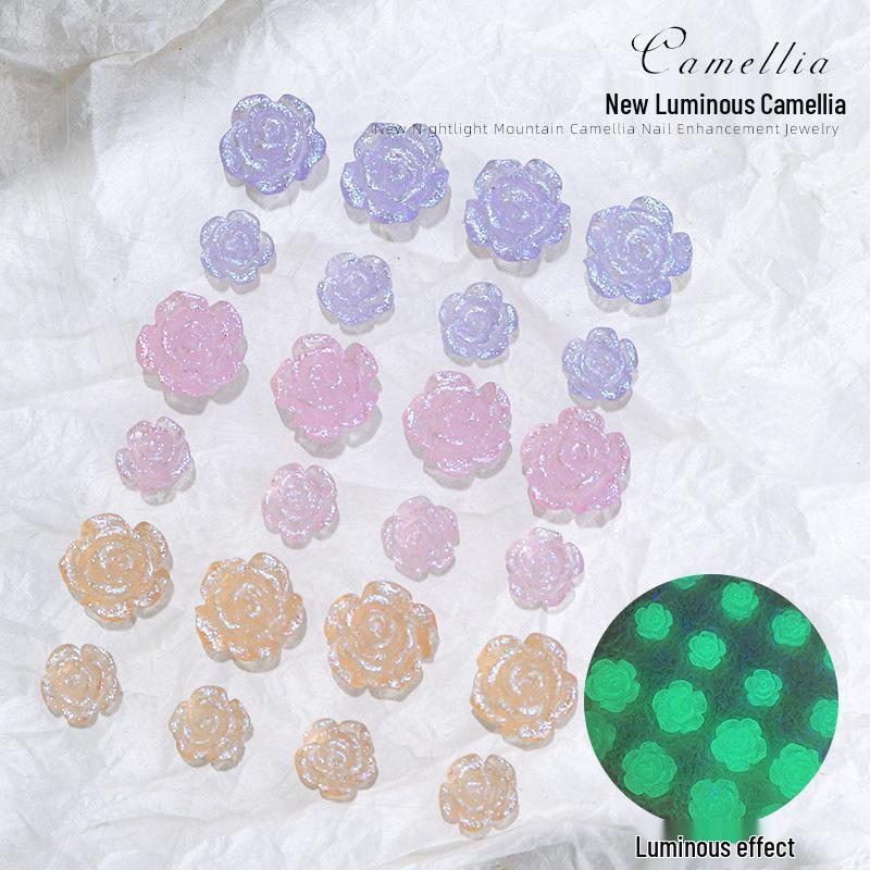 

Glow-in-the-Dark 3D Rose Resin Camellia Nail Art Accessories 6mm-50 pieces/bag
