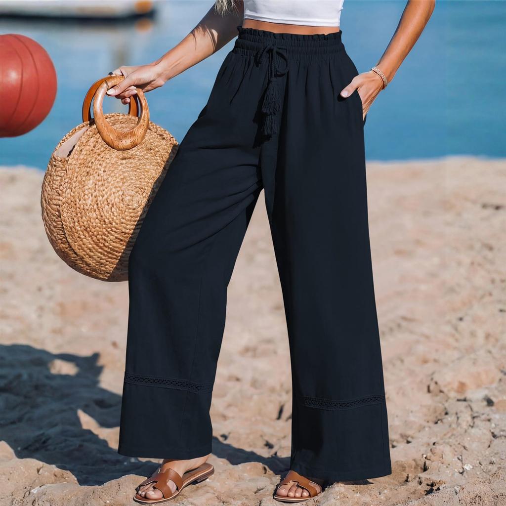 Women's Comfortable Color Loose Wide Leg High Waist Casual Pants