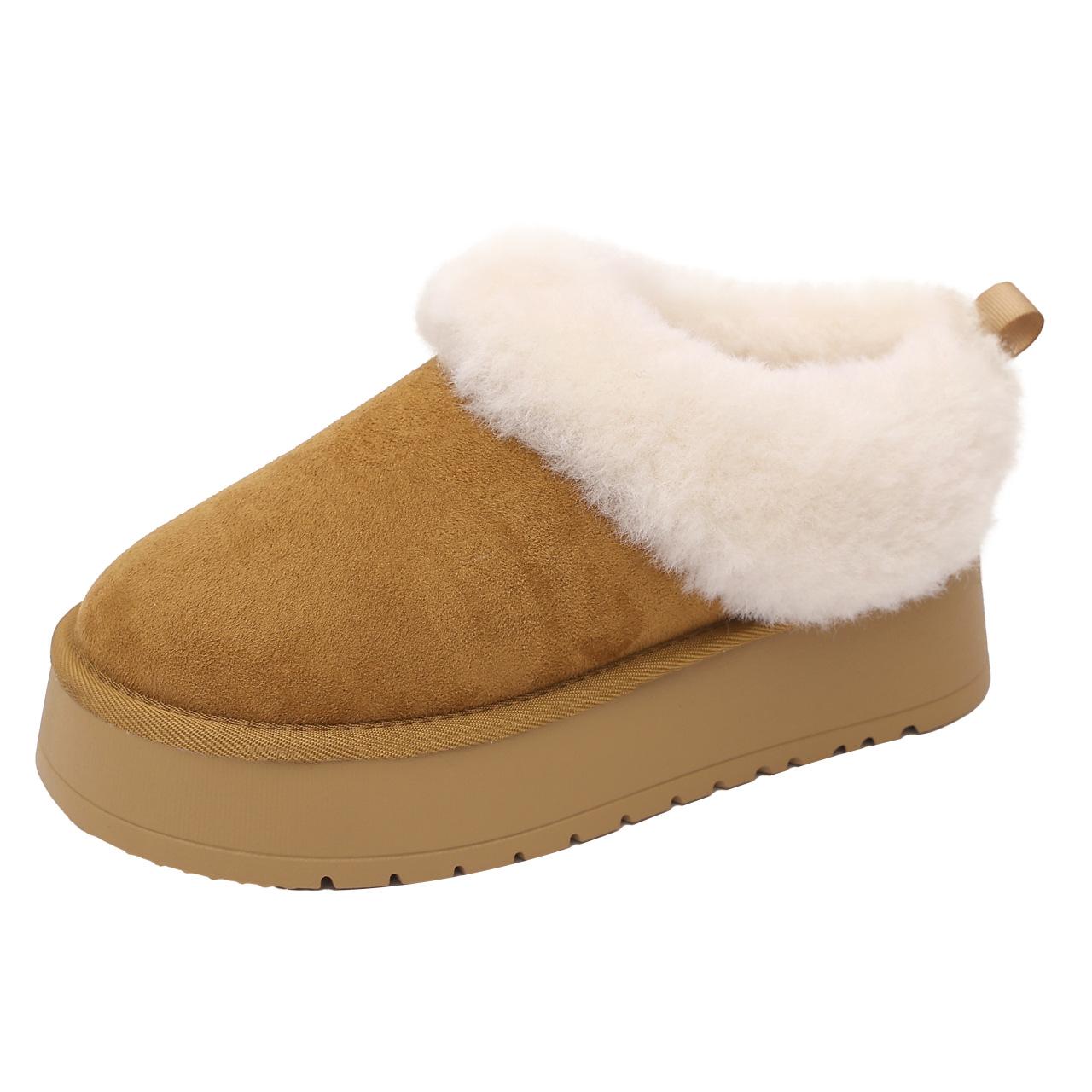 

Women s Fur Mouth Large Size Thick Sole Winter Warm Fur One Snow Boots Padded Lined Ankle Boots Anti-slip Hiking Casual Sports Cotton Boots 35 верблюд