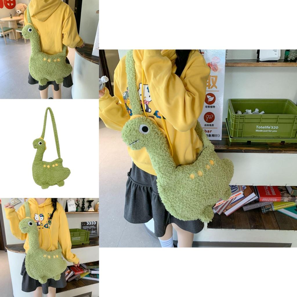 Cute Dinosaur Plush Crossbody Bag For Girls Handheld Toy Style With Elliptical Shape And Zipper