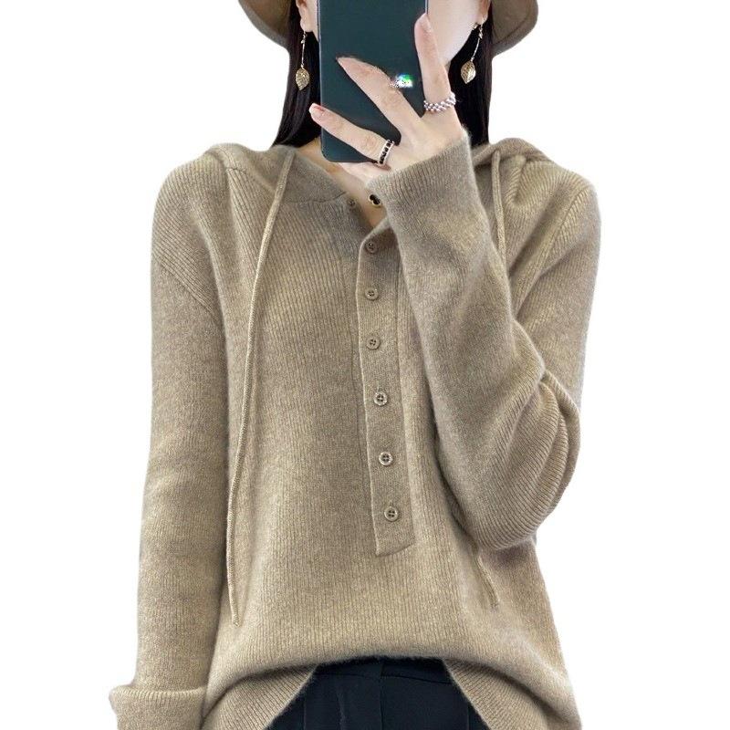 Autumn and Winter Women's Hooded Sweater Candy Color Single Breasted Hooded Knitted Base Sweater