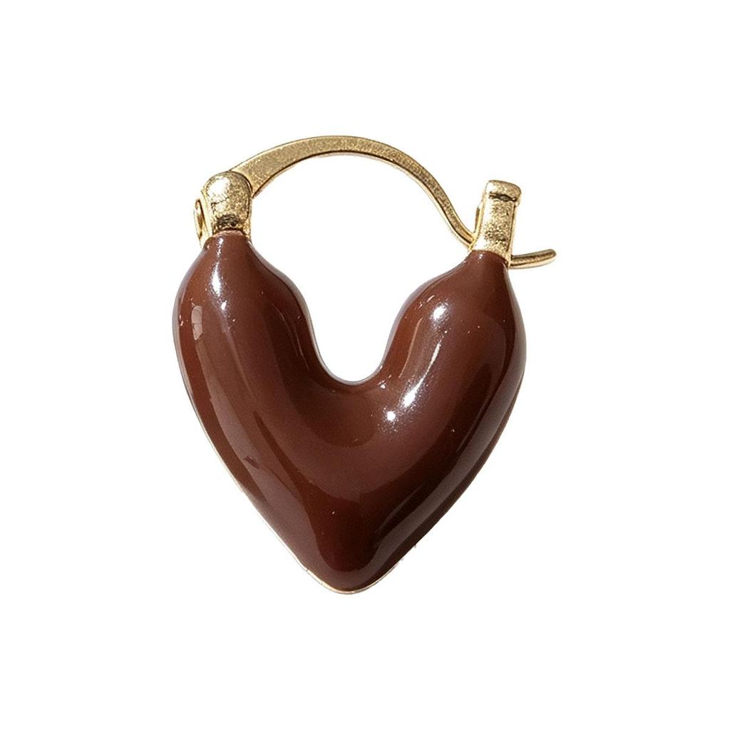French-style coffee heart ear clip for women, niche design earrings, daily fashion, minimalist, cool style