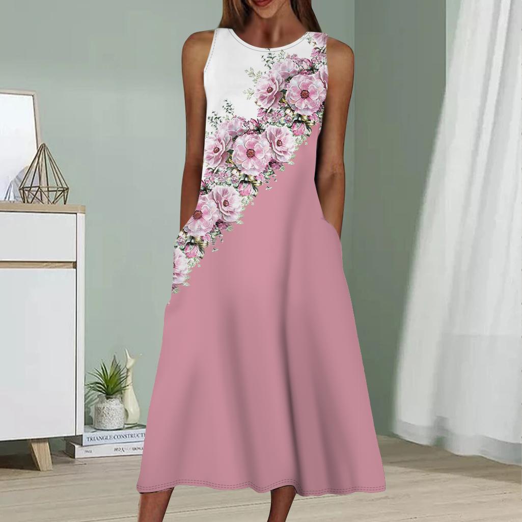 

Летнее модное сексуальное платье без рукавов, мягкое повседневное платье с принтом 3D черно-белых роз, платье без рукавов на бретельках XL розовый