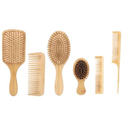 6 Pièces Peigne Cheveux Barbe Coiffure Coussin d'Air Démêlant Brosse Bambou Set Kit pour Maison Salon