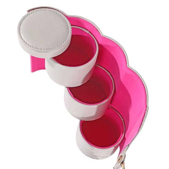 Tiered Travel Jewelry Case Faux Leather Jewelry Storage Roll Box with 3 Compartments Portable Jewelry Organizer for Necklaces Rings Earrings Bracelets