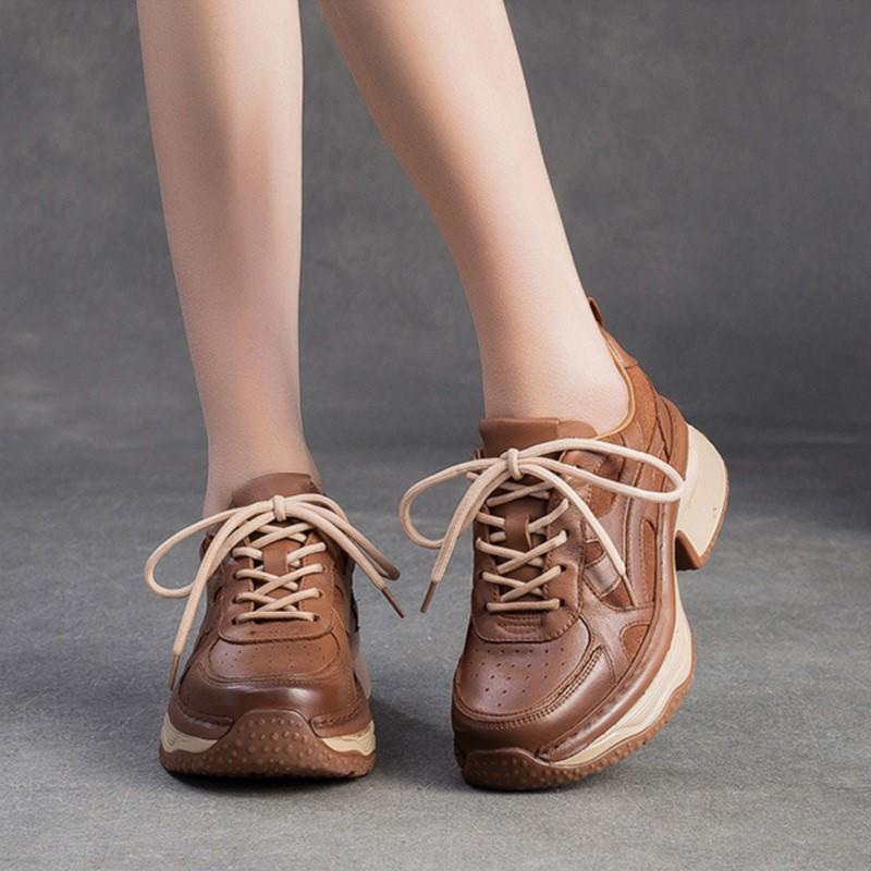 Johnature Casual Thick Heel Lace-up High Heel Pumps Versatile Comfortable And Lightweight Women's Shoes