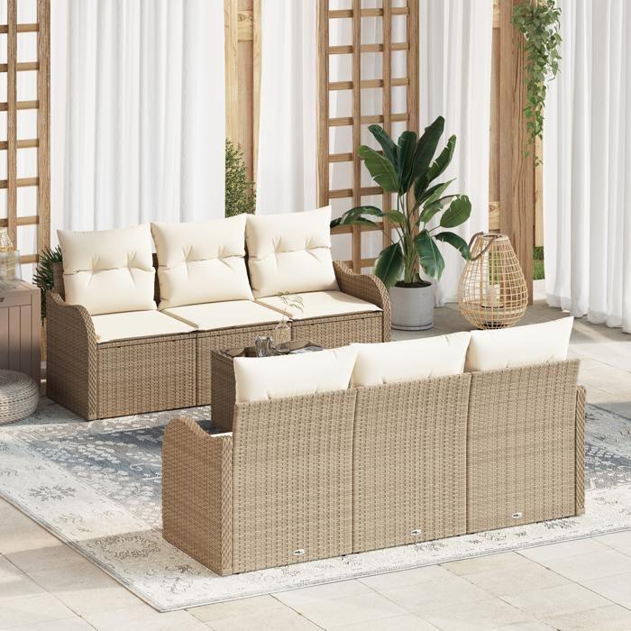 VidaXL Ensemble de Canapés de Jardin de 7 Pièces avec Coussins Beige en Rotin Synthétique 3345591