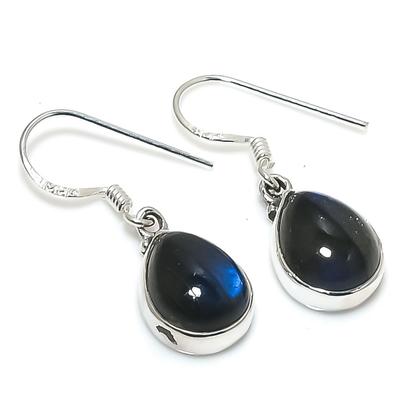 Natural Labradorite Gemstone 925 Solid Sterling Silver Gift Earring 1.25" h9S23