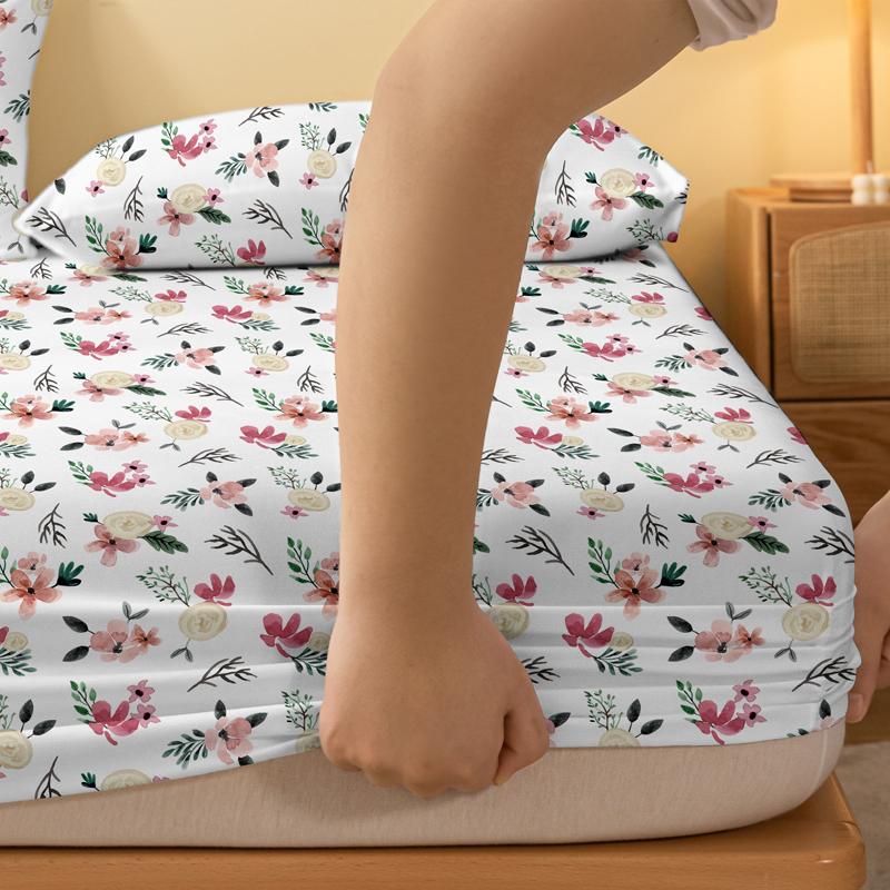 1 Cearceaf cu elastic mat, modern, simplu, cu imprimeu de plante și flori, husă de pat imprimată pentru dormitor, lenjerie de pat (Excluzând fetele de pernă)