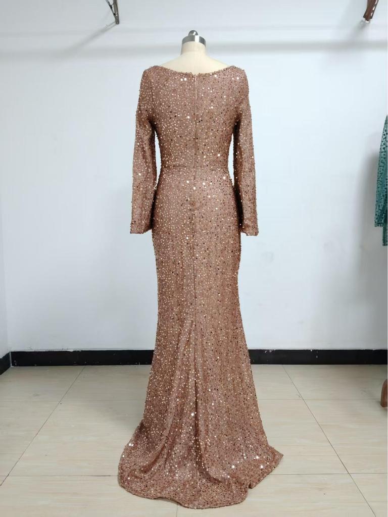2025 V-neck Sequined Trumpet Sleeve Evening Dress