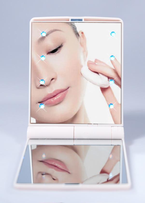 Abs Held Fold Led Light Mini Cosmetic Pocket Mirror Fancy Customized Logo Personalized Makeup Hand Mirror
