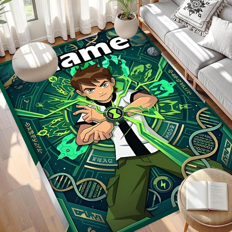Custom Name Personalized Ben 10 Cartoon Print Carpet, Versatile Home Decor Rug, for Playroom, Apartment, Balcony, Entryway, Hallway Gift