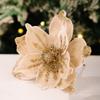 1PC Christmas Home Hotel Holiday Wedding Decoration Supplies Flocked Single Artificial Flowers Gold Powder Christmas Flowers