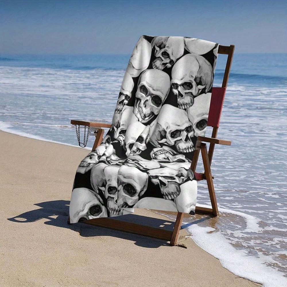 1PC Gothic Skull Design Print Beach Towel Quick-drying Towel Suitable for Seaside Pool Camping Vacation and pool A Cool Gift