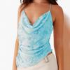 Women's Sleeveless Slim Fit Crop Top Floral Beaded Backless Tie Strappy Cami