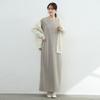 Autumn-Winter Japanese Style Brushed Wool Round Neck Long Sleeve Slimming Warm Dress for Women