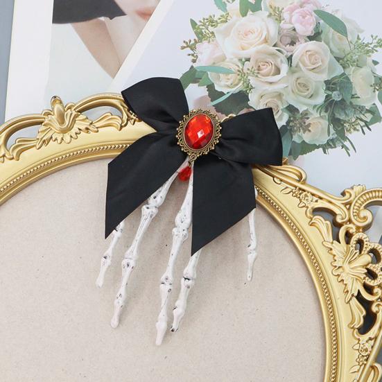 Halloween Skeleton Hand Hair Clips with Bowknot Faux Crystal Hand Bone Hairpin Gothic Skull Claw Hair Accessories for Girls Party Cosplay