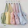 Korean Candy Plaid Lady Tote Bag Sweet Casual Women Crossbody Bag Large Capacity Printing Canvas Shouder Bag Student Handbag