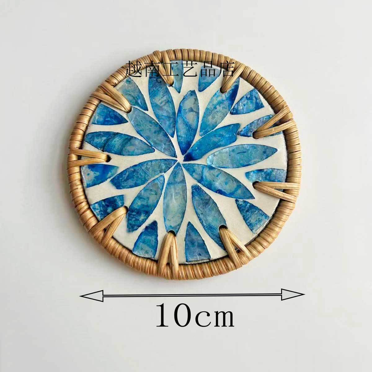 

1PC Vietnamese Rattan Coasters, Shell Inlaid Heat Resistant Mat for Cups, Teapot & Hot Dishes, Table Protector