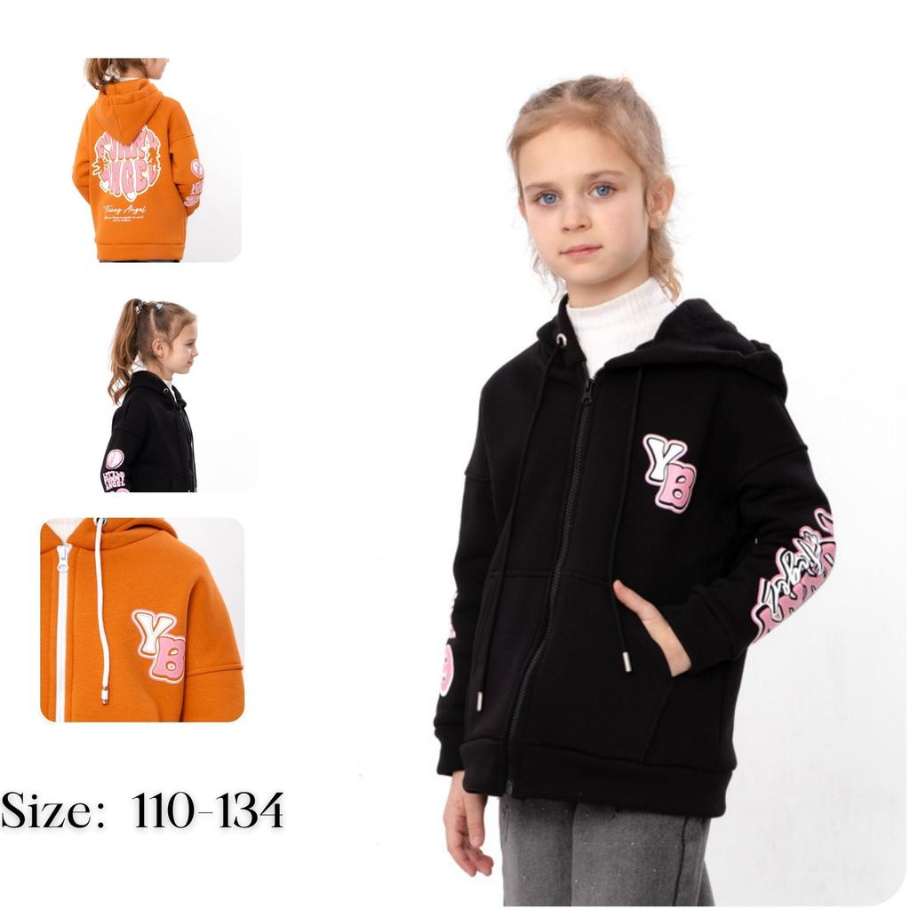 Kız Çocuk Sıcak Fermuarlı Kapüşonlu Sweatshirt – Baskılı Tasarımlı, 6395-025-33-5 HC