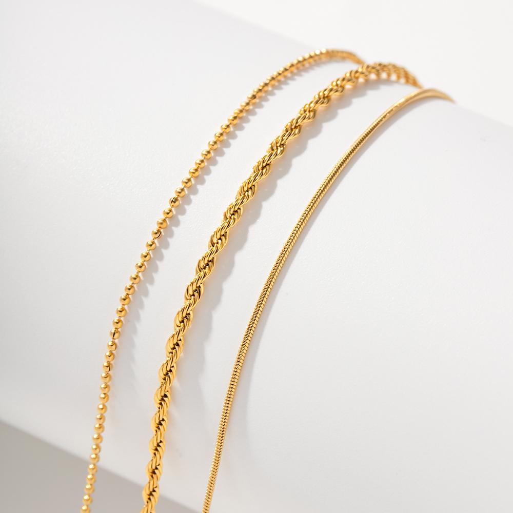 Stainless Steel 18k Gold Plated Metal Three Layer Fashion Bracelet Bangle Women Charm Summer Beach Trendy Chic Jewelry
