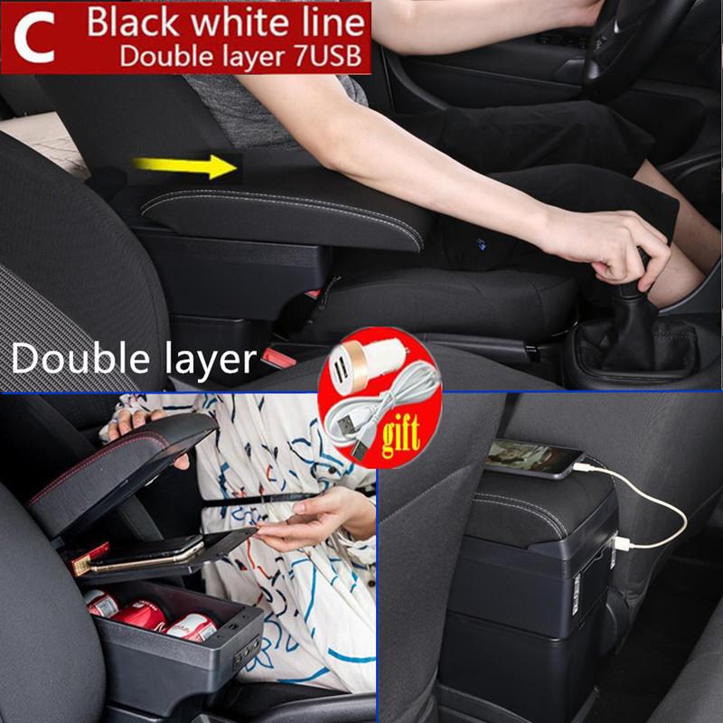 For Nissan Versa Armrest Box Almera 2020-2024 Central Console Storage Box Ashtray Cup Holder PU Leather USB Charging LED