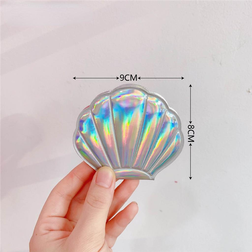 Dream Laser Color Muschelform Schminkspiegel Vergrößerungsspiegel Tragbarer doppelseitiger Klappspiegel Kawaii Make-up-Zubehör