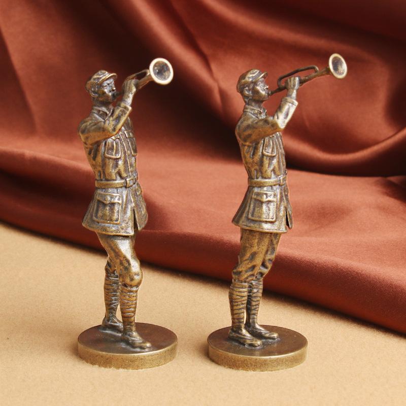 Brass Long March Red Soldier Statue Ornament Patriotic Theme Eighth Route Army Trumpeter Anti-Japanese War Commemorative Co
