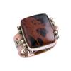 Natural Mahogany Red Obsidian Gemstone 925 Solid Silver Two Tone Ring S.6.5 q6C49