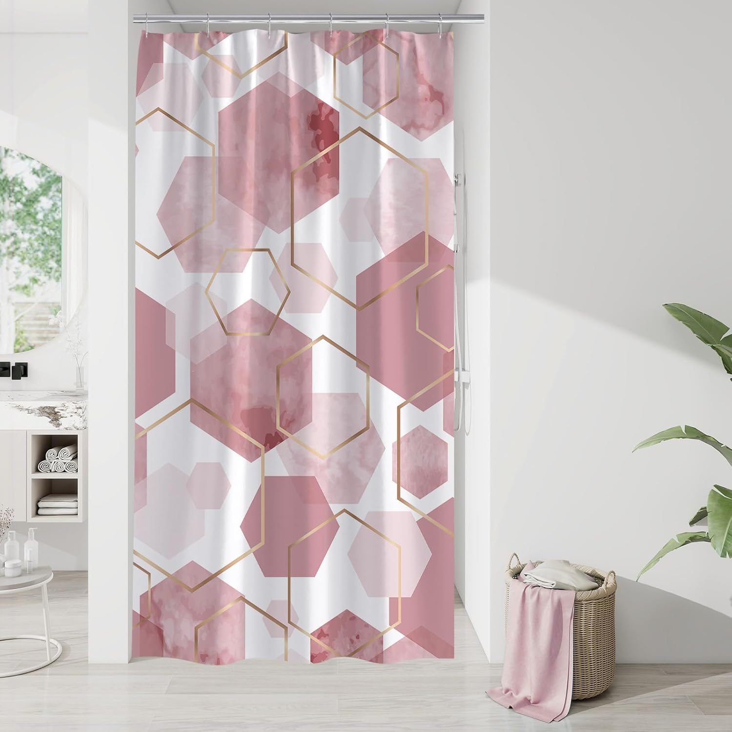 

Sage Green Modern Shower Curtain For Bathroom, Geometric Art Decor Waterproof Bath Curtain, Abstract Fabric Shower Curtain W60H190(CM)-1 Pcs