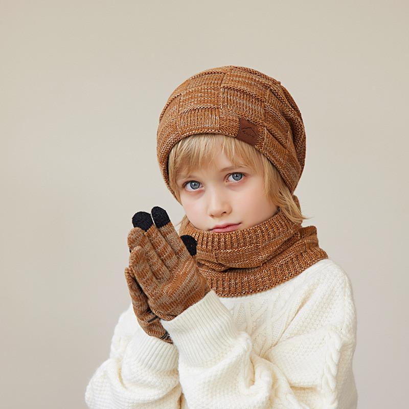 Kids Knitted Hat And Gloves Set For Winter Warmth With Neck Protector For Children